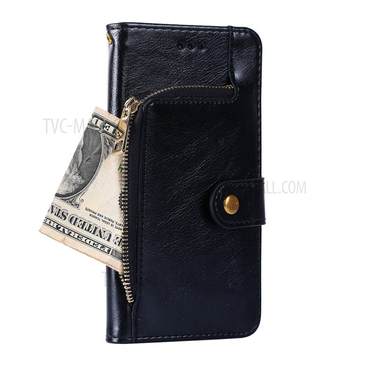Leather Wallet Phone Stand Case with Zipper Pocket for Samsung Galaxy A72 5G - Black-4