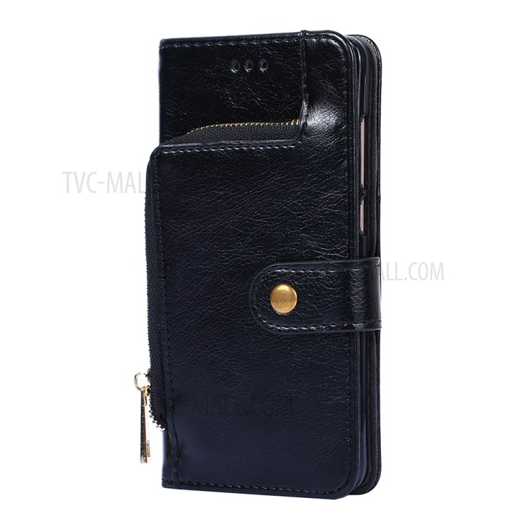 Leather Wallet Phone Stand Case with Zipper Pocket for Samsung Galaxy A72 5G - Black-5