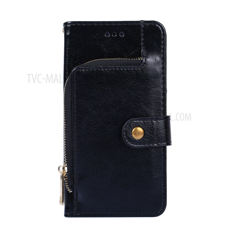 Leather Wallet Phone Stand Case with Zipper Pocket for Samsung Galaxy A72 5G - Black-6