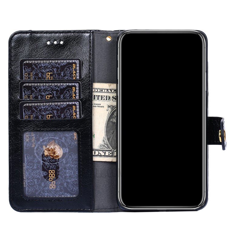 Leather Wallet Phone Stand Case with Zipper Pocket for Samsung Galaxy A72 5G - Black-7