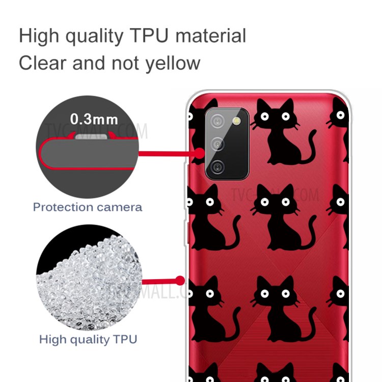 IMD Pattern Drop Resistant Flexible TPU Phone Case for Samsung Galaxy A02s (EU Version) - Black Cats-3
