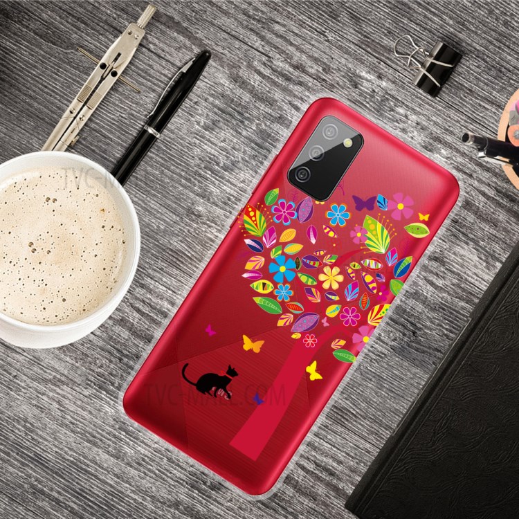 IMD Pattern Drop Resistant Flexible TPU Phone Case for Samsung Galaxy A02s (EU Version) - Cat and Tree-4