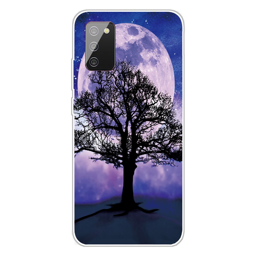 Transparent Background Pattern Printing TPU Phone Cover Case for Samsung Galaxy A02s (EU Version) - Tree/Moon-1