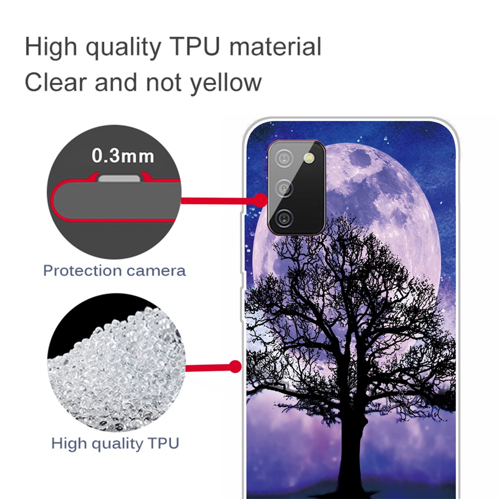 Transparent Background Pattern Printing TPU Phone Cover Case for Samsung Galaxy A02s (EU Version) - Tree/Moon-2