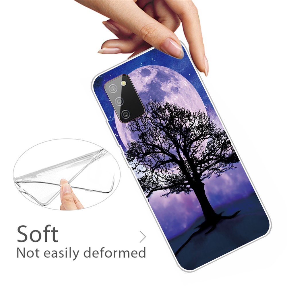 Impressão de Padrão de Fundo Transparente TPU Capa de Capa de Telefone Para o Samsung Galaxy A02s (164.2x75.9x9.1mm) - Árvore/lua-3