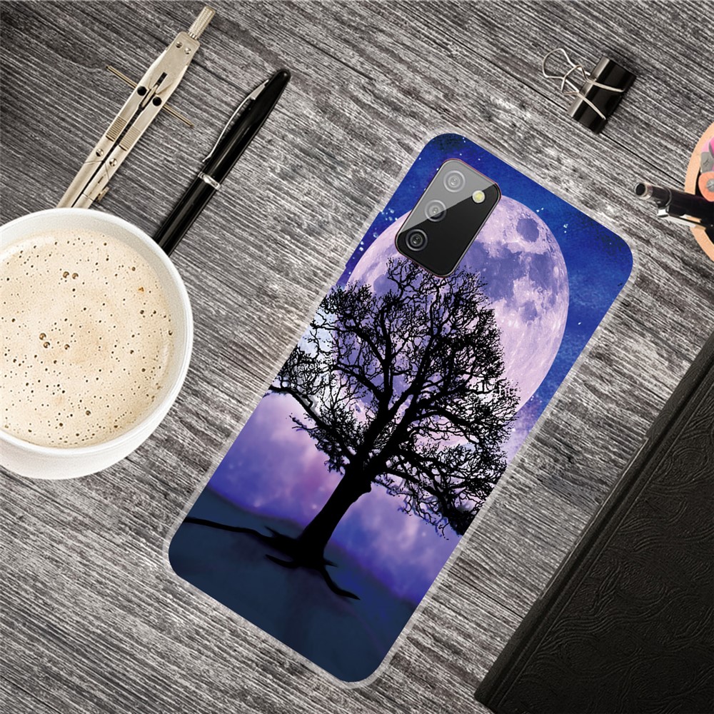 Transparent Background Pattern Printing TPU Phone Cover Case for Samsung Galaxy A02s (EU Version) - Tree/Moon-4