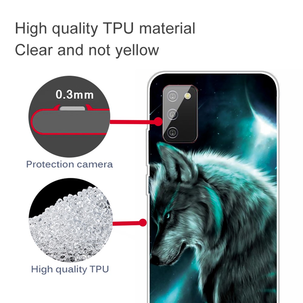 Transparent Background Pattern Printing TPU Phone Cover Case for Samsung Galaxy A02s (EU Version) - Wolf-2