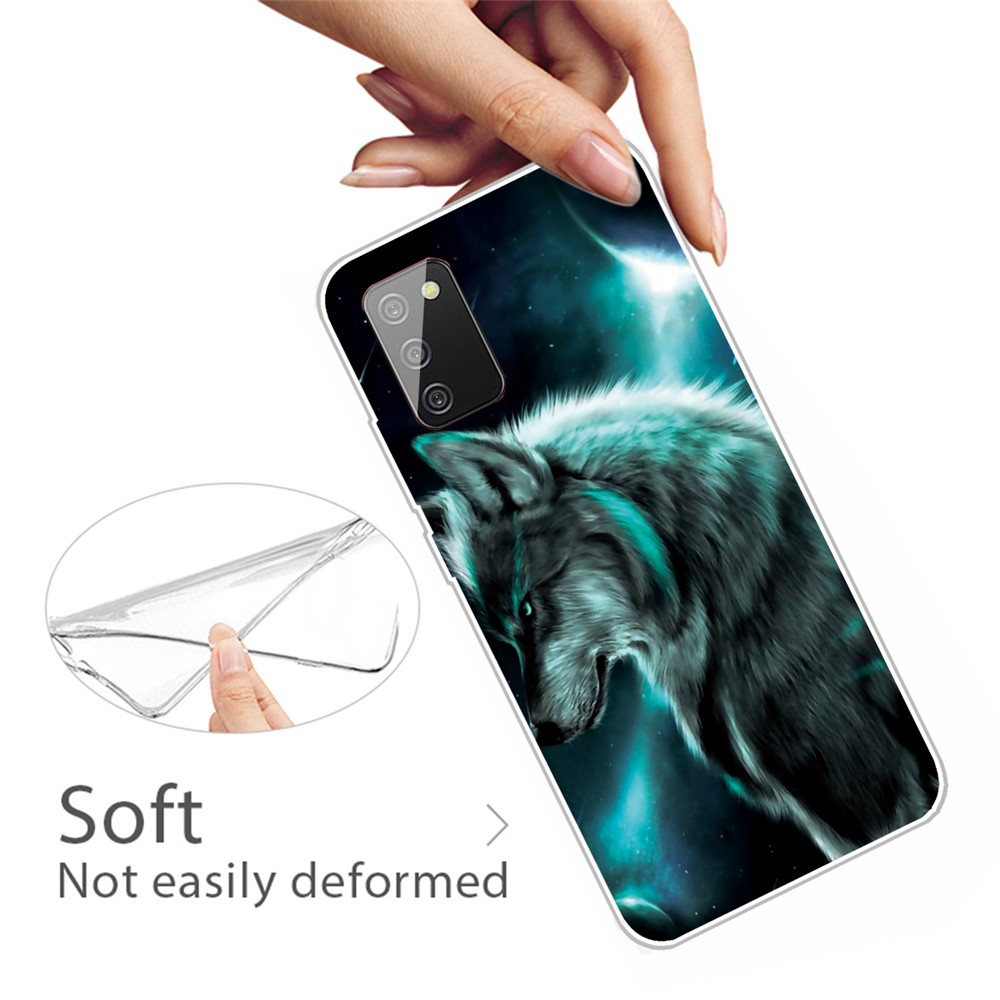 Transparent Background Pattern Printing TPU Phone Cover Case for Samsung Galaxy A02s (EU Version) - Wolf-3