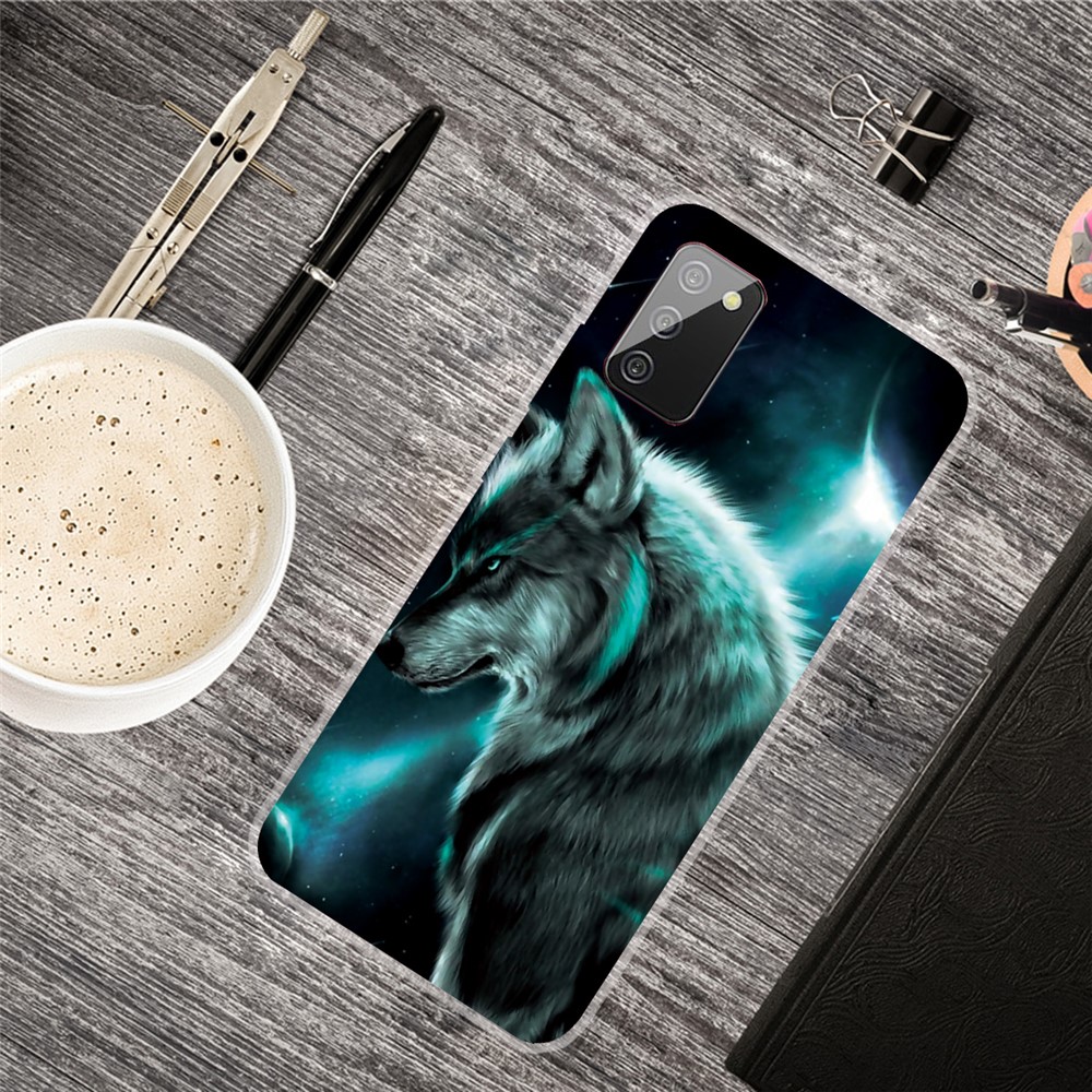 Transparent Background Pattern Printing TPU Phone Cover Case for Samsung Galaxy A02s (EU Version) - Wolf-4