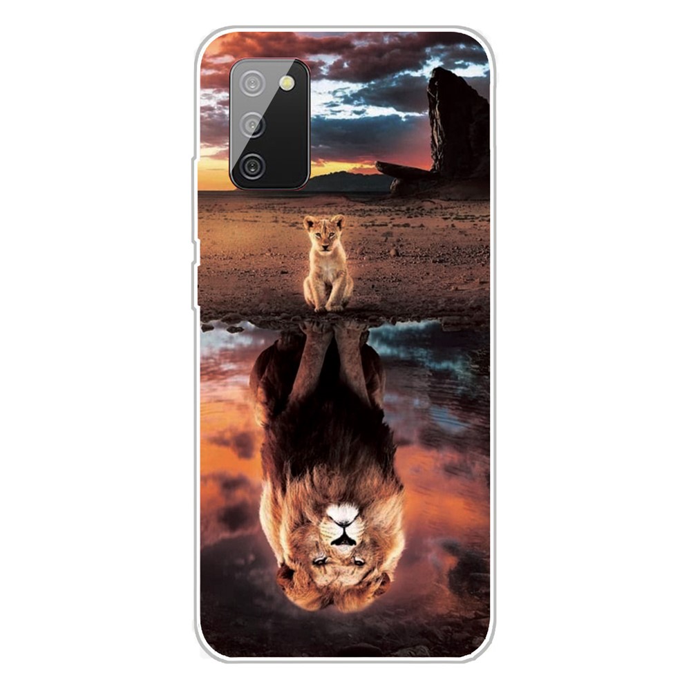 Transparent Background Pattern Printing TPU Phone Cover Case for Samsung Galaxy A02s (EU Version) - Lion-1