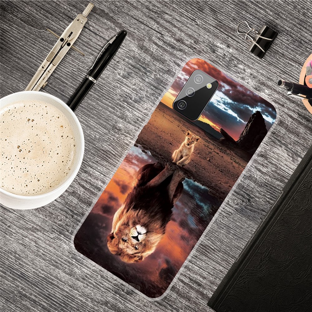 Transparent Background Pattern Printing TPU Phone Cover Case for Samsung Galaxy A02s (EU Version) - Lion-4