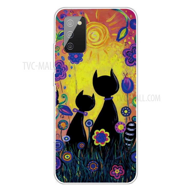 Transparent Background Pattern Printing Flexible TPU Phone Case for Samsung Galaxy A02s (EU Version) - Black Cats-1