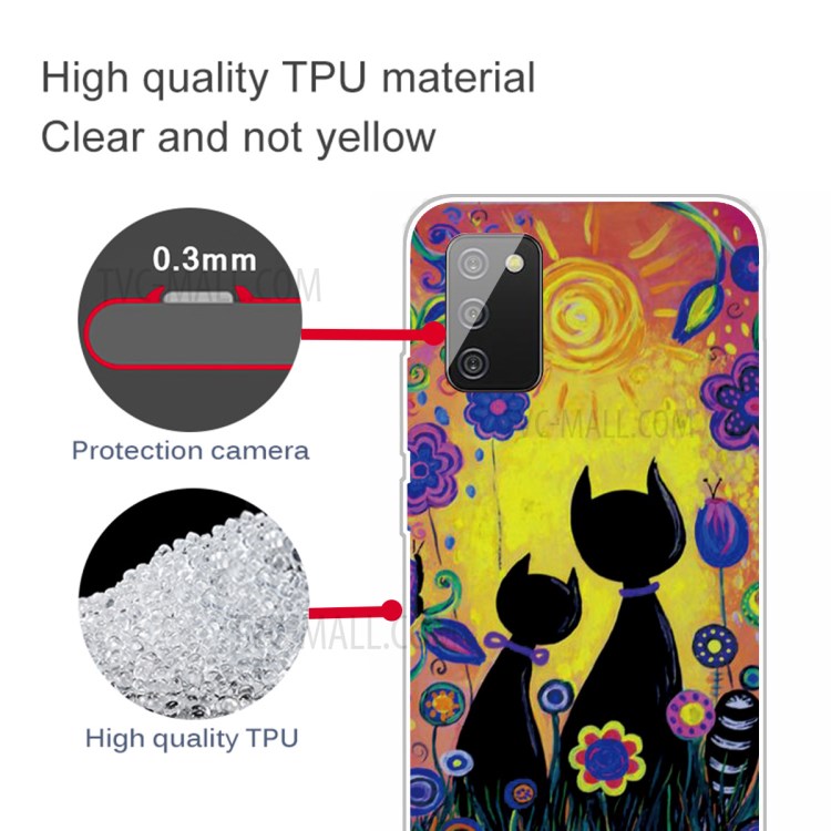 Transparent Background Pattern Printing Flexible TPU Phone Case for Samsung Galaxy A02s (EU Version) - Black Cats-2