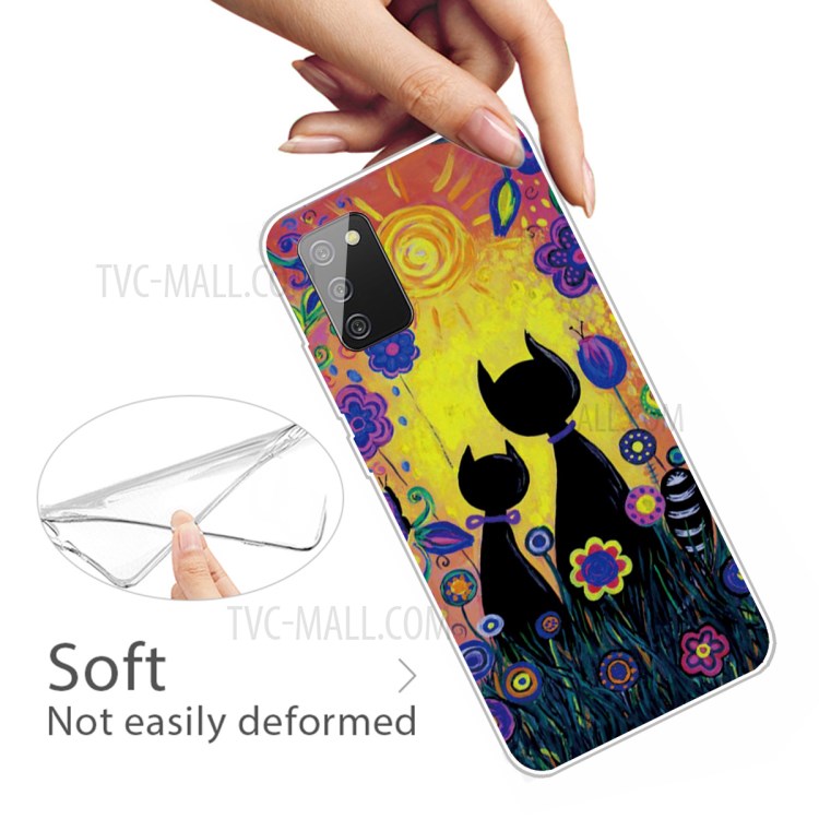 Transparent Background Pattern Printing Flexible TPU Phone Case for Samsung Galaxy A02s (EU Version) - Black Cats-3