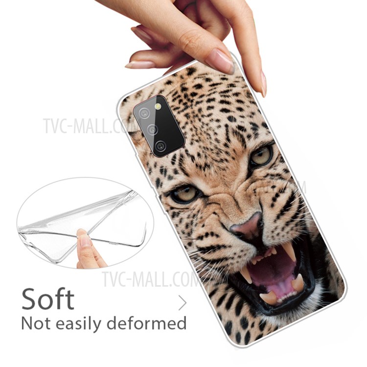 Transparent Background Pattern Printing Flexible TPU Phone Case for Samsung Galaxy A02s (EU Version) - Leopard-2
