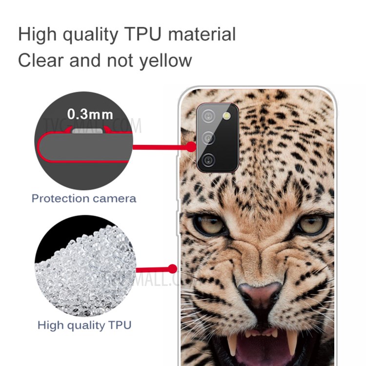 Transparent Background Pattern Printing Flexible TPU Phone Case for Samsung Galaxy A02s (EU Version) - Leopard-3
