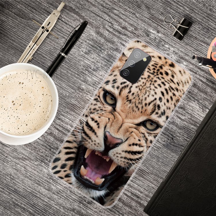 Transparent Background Pattern Printing Flexible TPU Phone Case for Samsung Galaxy A02s (EU Version) - Leopard-4