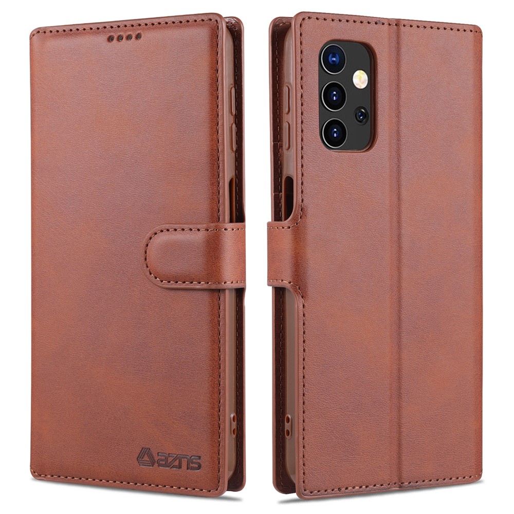 AZNS Dual-sided Magnetic Clasp Wallet Leather Stand Case for Samsung Galaxy A32 - Brown-1