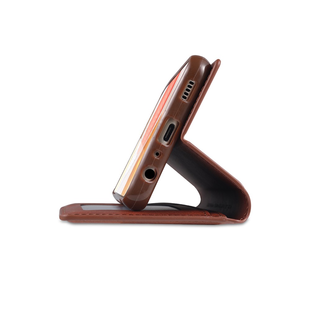 AZNS Dual-sided Magnetic Clasp Wallet Leather Stand Case for Samsung Galaxy A32 - Brown-11