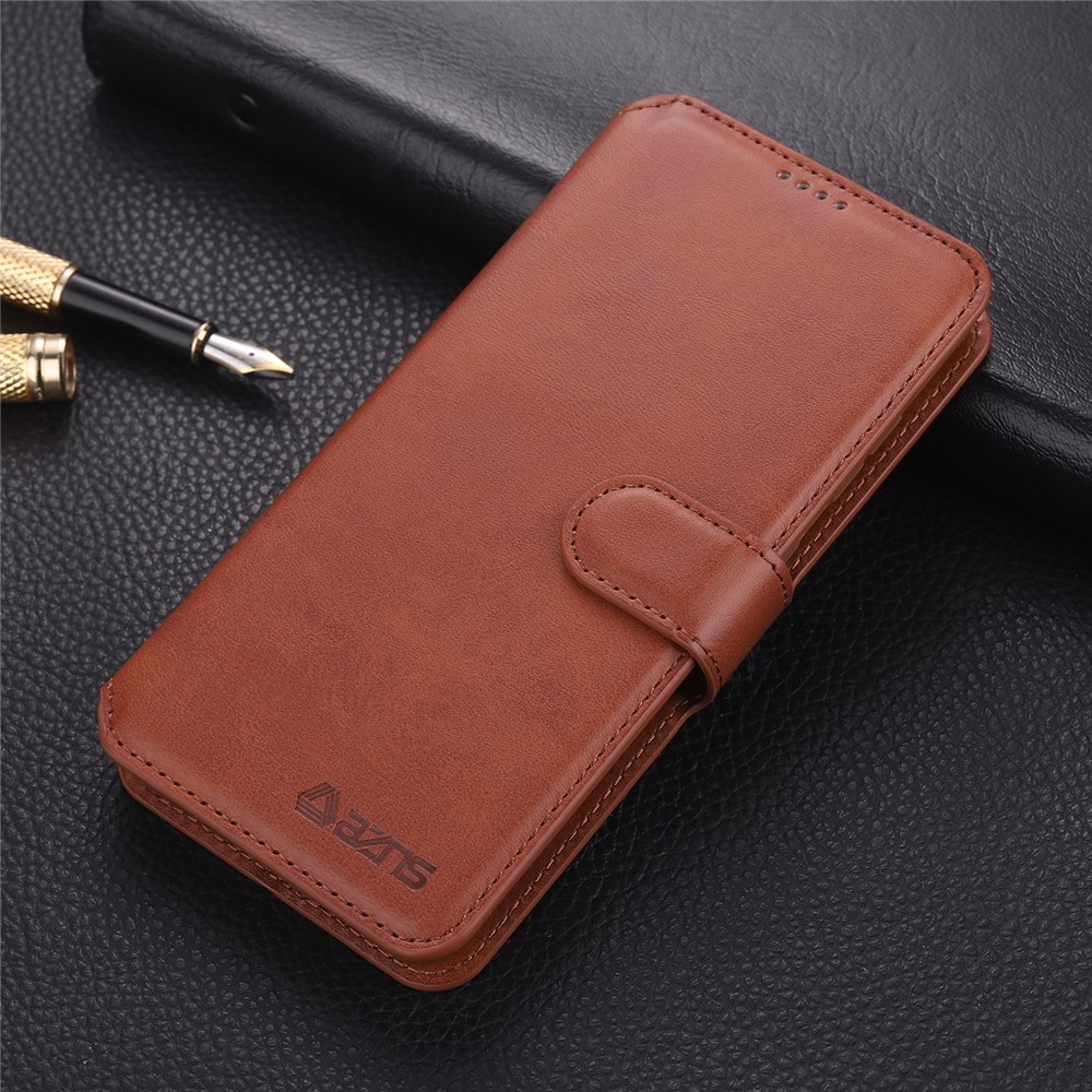 AZNS Dual-sided Magnetic Clasp Wallet Leather Stand Case for Samsung Galaxy A32 - Brown-12