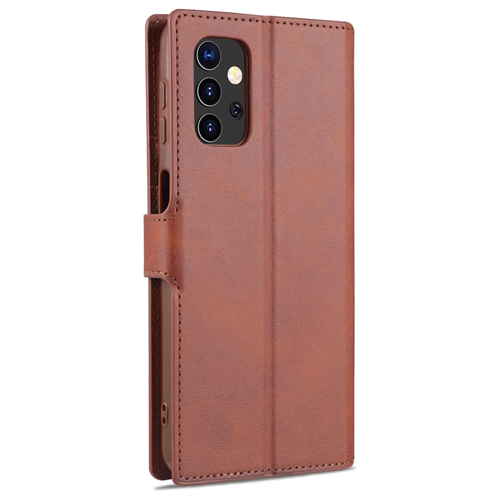 AZNS Dual-sided Magnetic Clasp Wallet Leather Stand Case for Samsung Galaxy A32 - Brown-3