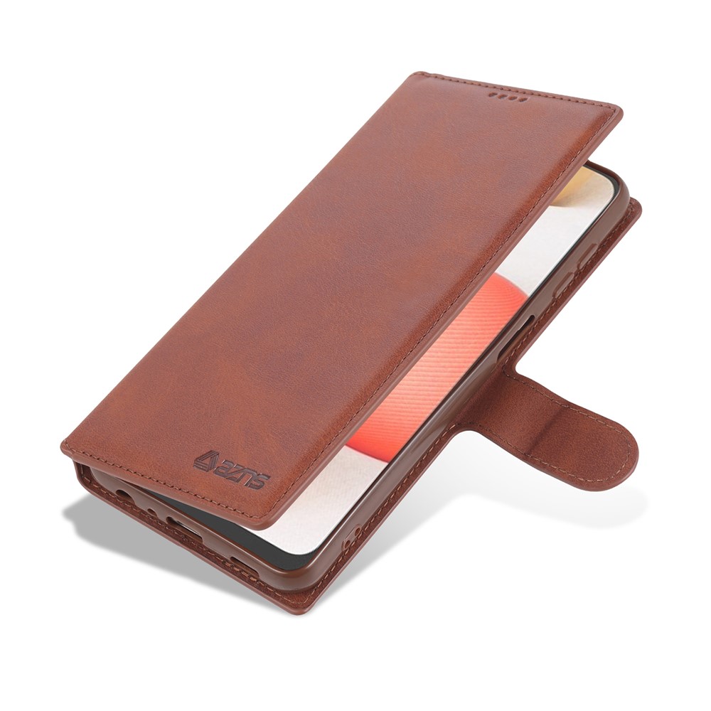 AZNS Dual-sided Magnetic Clasp Wallet Leather Stand Case for Samsung Galaxy A32 - Brown-4