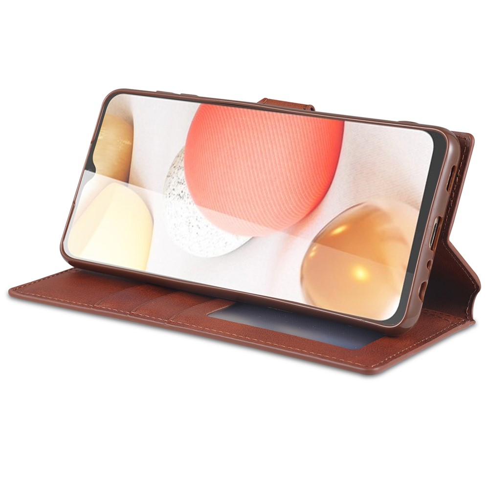 AZNS Dual-sided Magnetic Clasp Wallet Leather Stand Case for Samsung Galaxy A32 - Brown-6