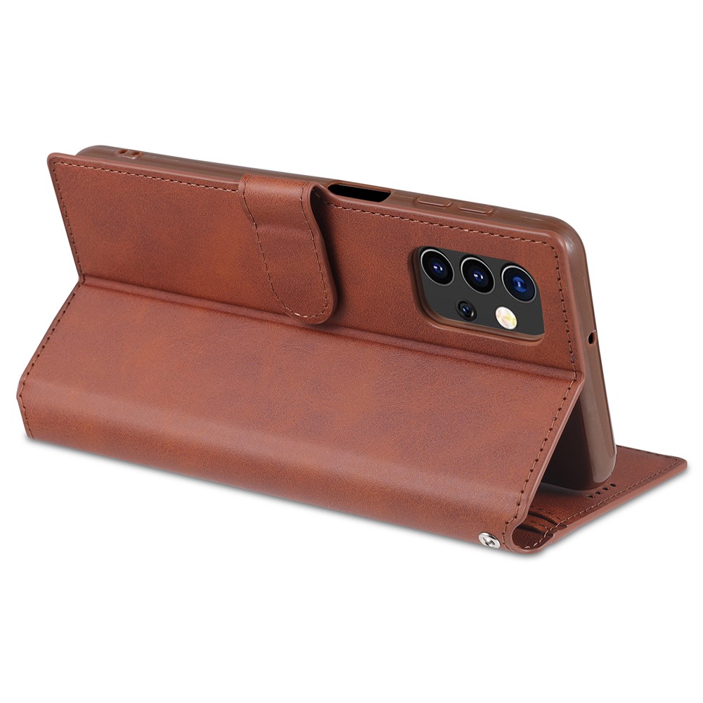 AZNS Dual-sided Magnetic Clasp Wallet Leather Stand Case for Samsung Galaxy A32 - Brown-7