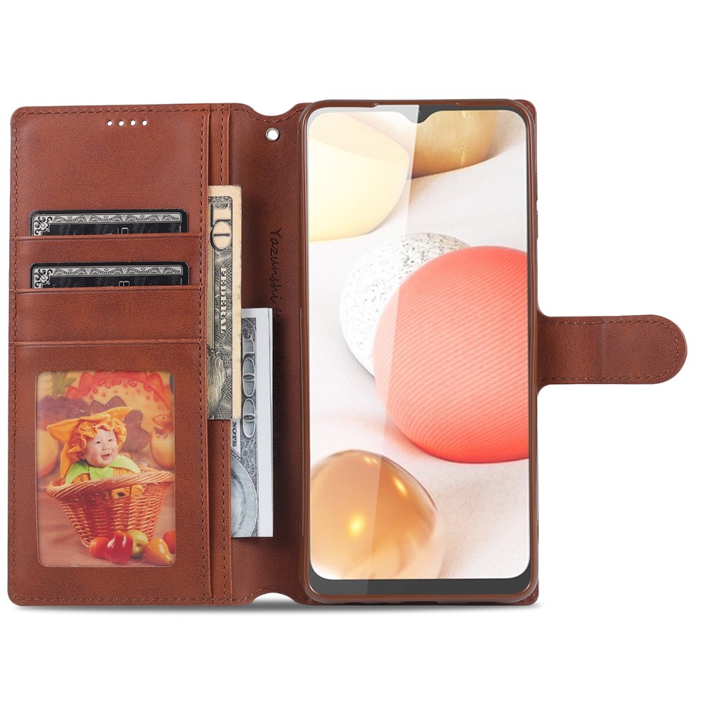 AZNS Dual-sided Magnetic Clasp Wallet Leather Stand Case for Samsung Galaxy A32 - Brown-8