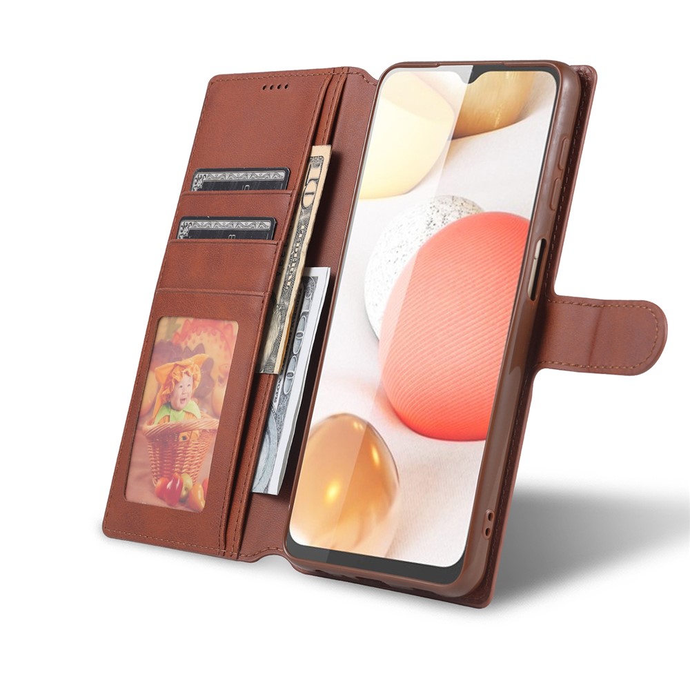 AZNS Dual-sided Magnetic Clasp Wallet Leather Stand Case for Samsung Galaxy A32 - Brown-9