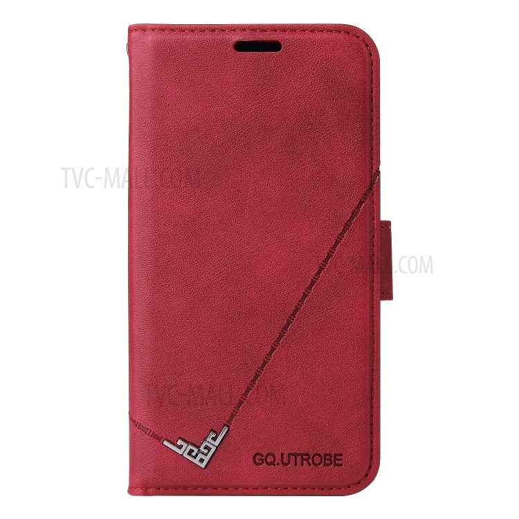 GQ.UTROBE Wallet Stand Design Leather Cover Metal Rectangular Decor for Samsung Galaxy S21 Plus - Red-2