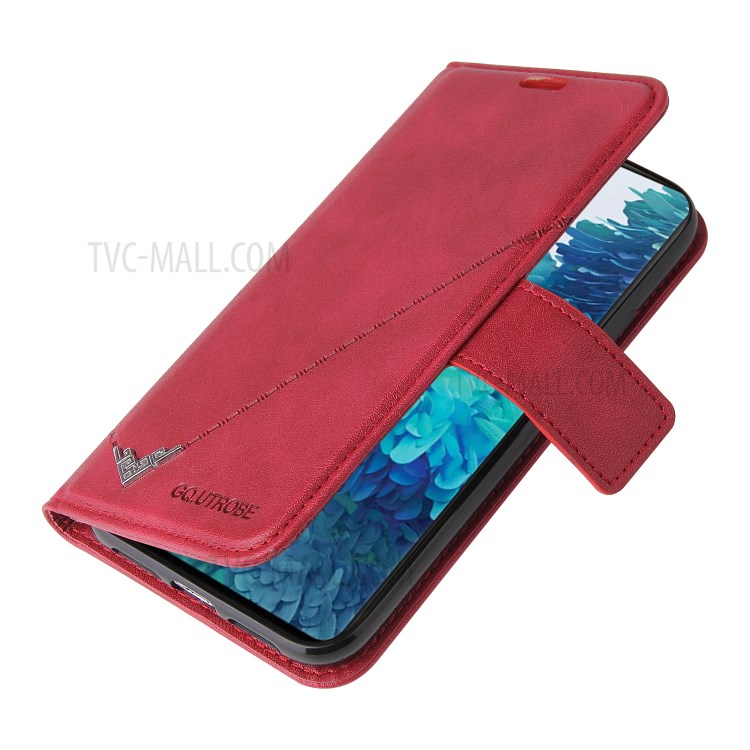 GQ.UTROBE Wallet Stand Design Leather Cover Metal Rectangular Decor for Samsung Galaxy S21 Plus - Red-4