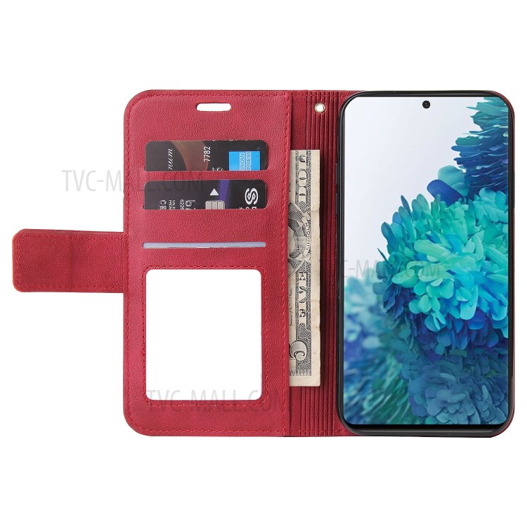 GQ.UTROBE Wallet Stand Design Leather Cover Metal Rectangular Decor for Samsung Galaxy S21 Plus - Red-5