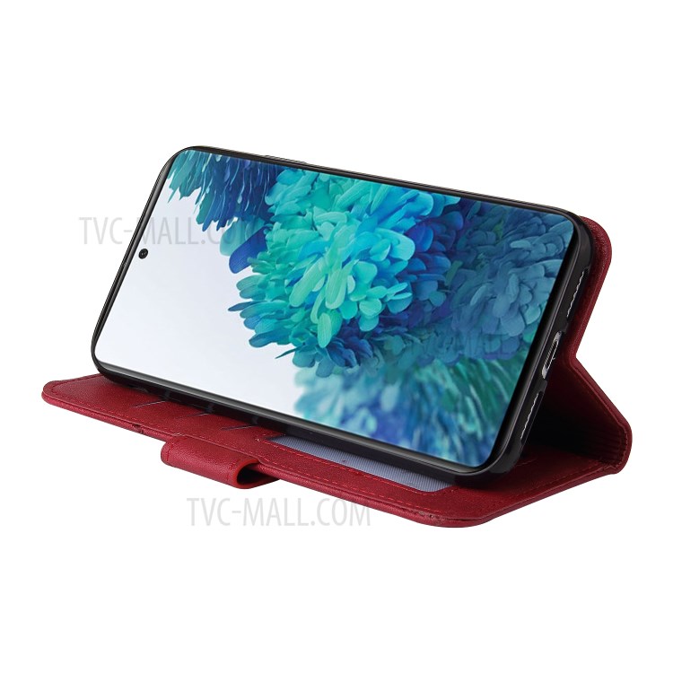 GQ.UTROBE Wallet Stand Design Leather Cover Metal Rectangular Decor for Samsung Galaxy S21 Plus - Red-6