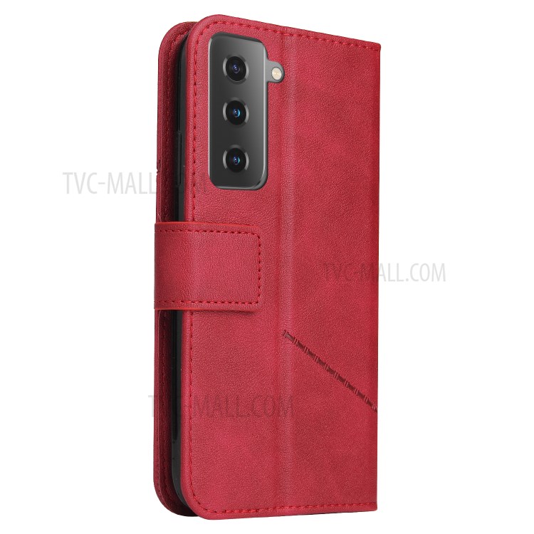 GQ.UTROBE Wallet Stand Design Leather Cover Metal Rectangular Decor for Samsung Galaxy S21 Plus - Red-8