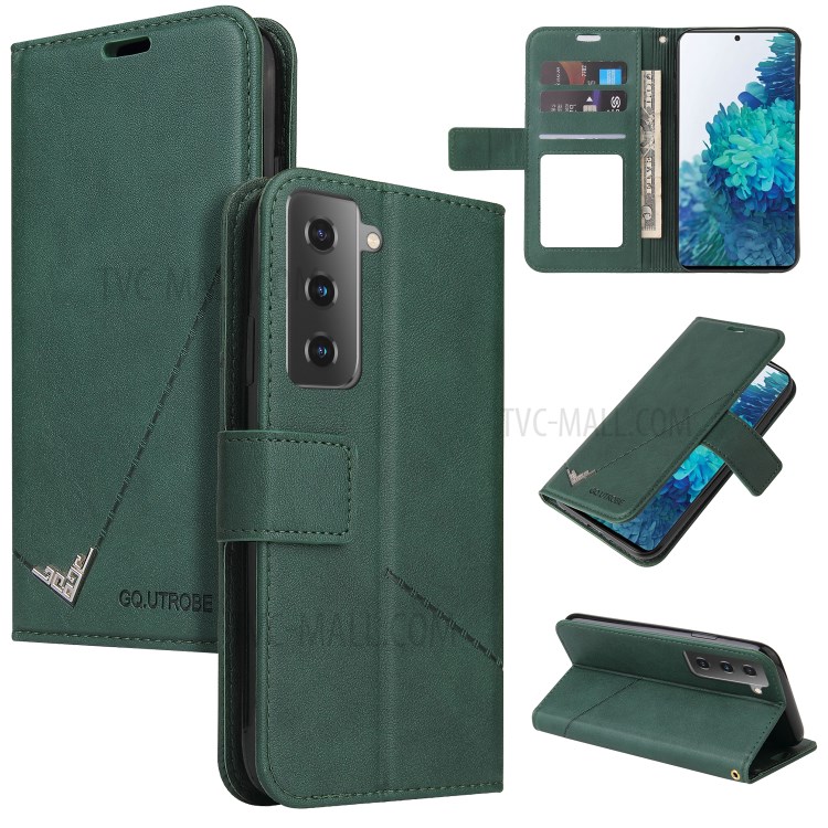 GQ.UTROBE Wallet Stand Design Leather Cover Metal Rectangular Decor for Samsung Galaxy S21 Plus - Green-1