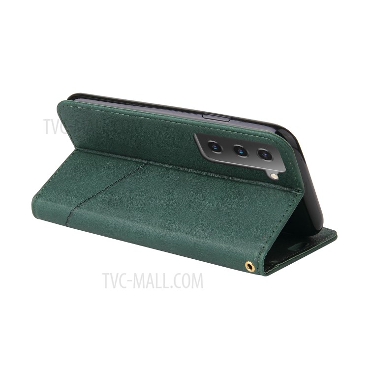 GQ.UTROBE Wallet Stand Design Leather Cover Metal Rectangular Decor for Samsung Galaxy S21 Plus - Green-3