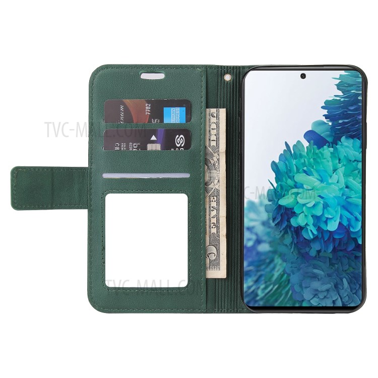 GQ.UTROBE Wallet Stand Design Leather Cover Metal Rectangular Decor for Samsung Galaxy S21 Plus - Green-5