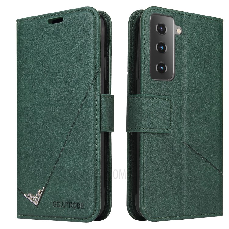 GQ.UTROBE Wallet Stand Design Leather Cover Metal Rectangular Decor for Samsung Galaxy S21 Plus - Green-7
