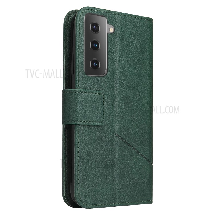 GQ.UTROBE Wallet Stand Design Leather Cover Metal Rectangular Decor for Samsung Galaxy S21 Plus - Green-8