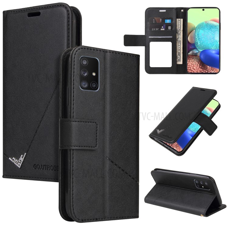 GQ.UTROBE Wallet Stand Metal Rectangular Decor Leather Cover for Samsung Galaxy A02s (EU Version) - Black-1