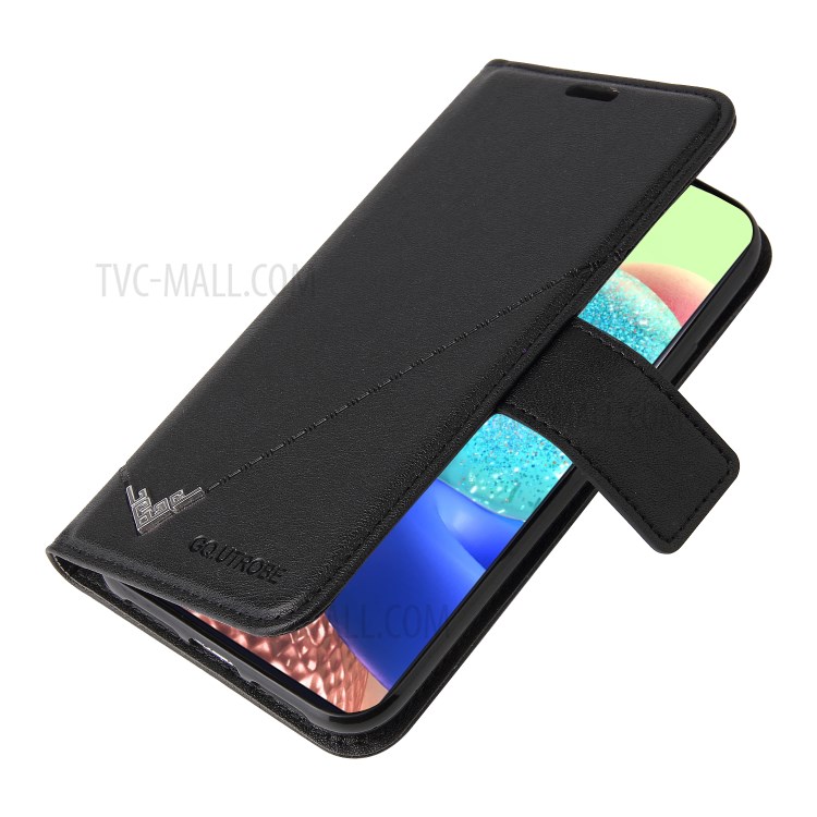 GQ.UTROBE Wallet Stand Metal Rectangular Decor Leather Cover for Samsung Galaxy A02s (EU Version) - Black-4
