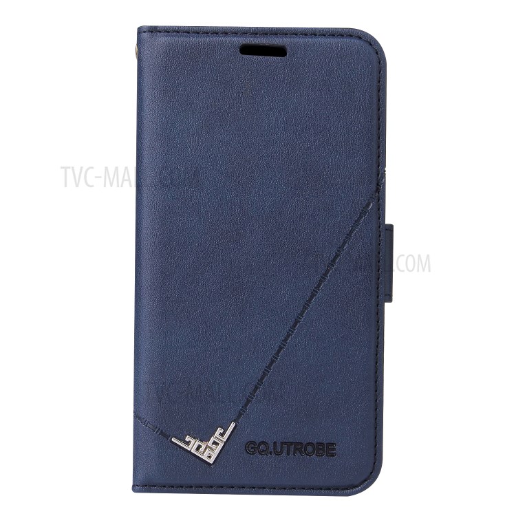 GQ.UTROBE Wallet Stand Metal Rectangular Decor Leather Cover for Samsung Galaxy A02s (EU Version) - Blue-2