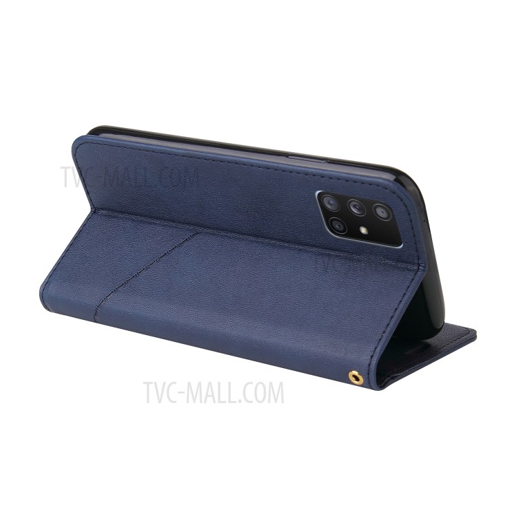 GQ.UTROBE Wallet Stand Metal Rectangular Decor Leather Cover for Samsung Galaxy A02s (EU Version) - Blue-3