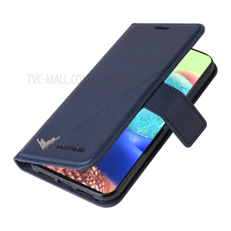 GQ.UTROBE Wallet Stand Metal Rectangular Decor Leather Cover for Samsung Galaxy A02s (EU Version) - Blue-4