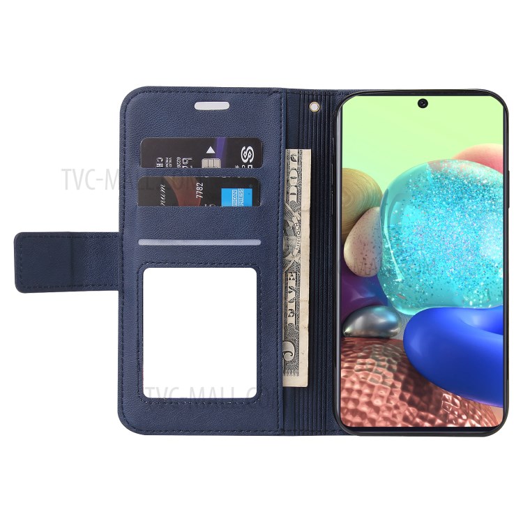 GQ.UTROBE Wallet Stand Metal Rectangular Decor Leather Cover for Samsung Galaxy A02s (EU Version) - Blue-5