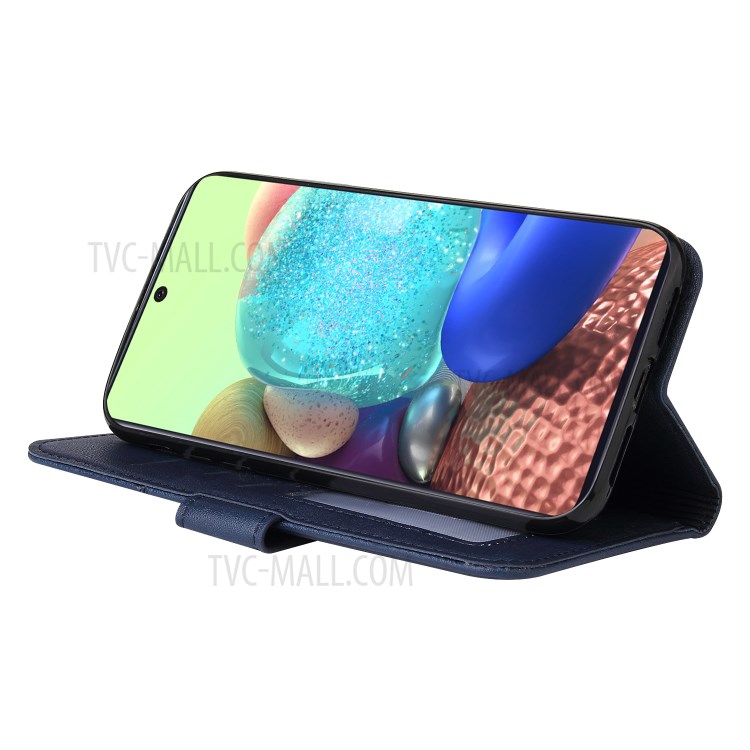 GQ.UTROBE Wallet Stand Metal Rectangular Decor Leather Cover for Samsung Galaxy A02s (EU Version) - Blue-6
