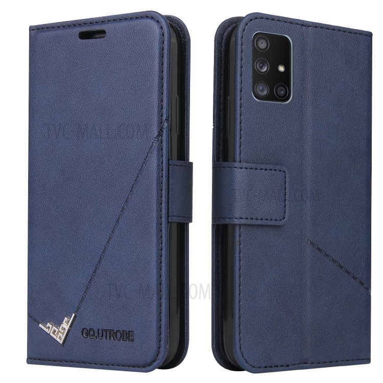 GQ.UTROBE Wallet Stand Metal Rectangular Decor Leather Cover for Samsung Galaxy A02s (EU Version) - Blue-7