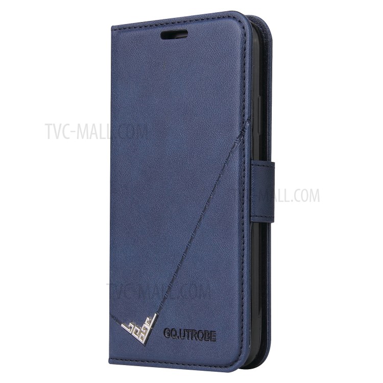 GQ.UTROBE Wallet Stand Metal Rectangular Decor Leather Cover for Samsung Galaxy A02s (EU Version) - Blue-9