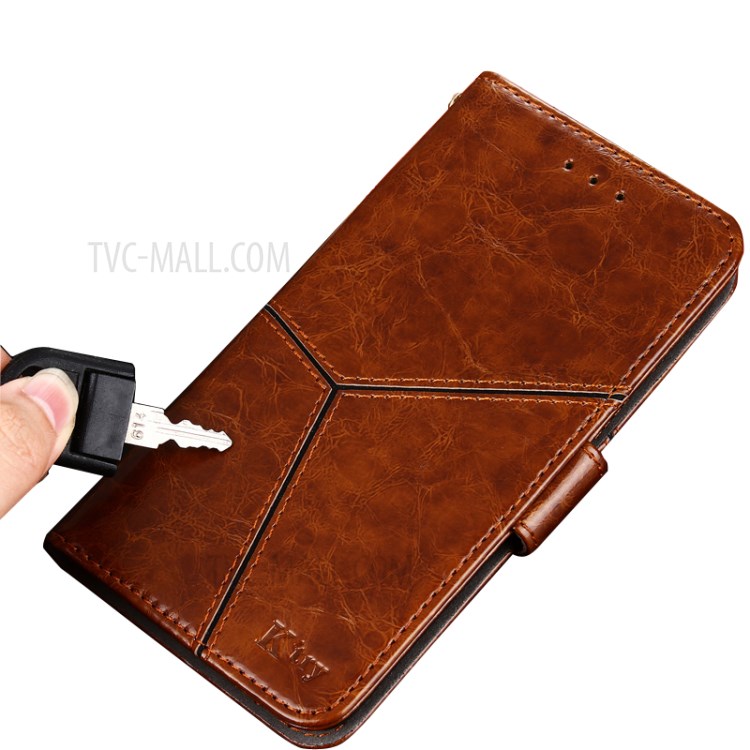 Geometric Splicing Style Stand Wallet Leather Phone Case for Samsung Galaxy A02s (EU Version) - Light Brown-3